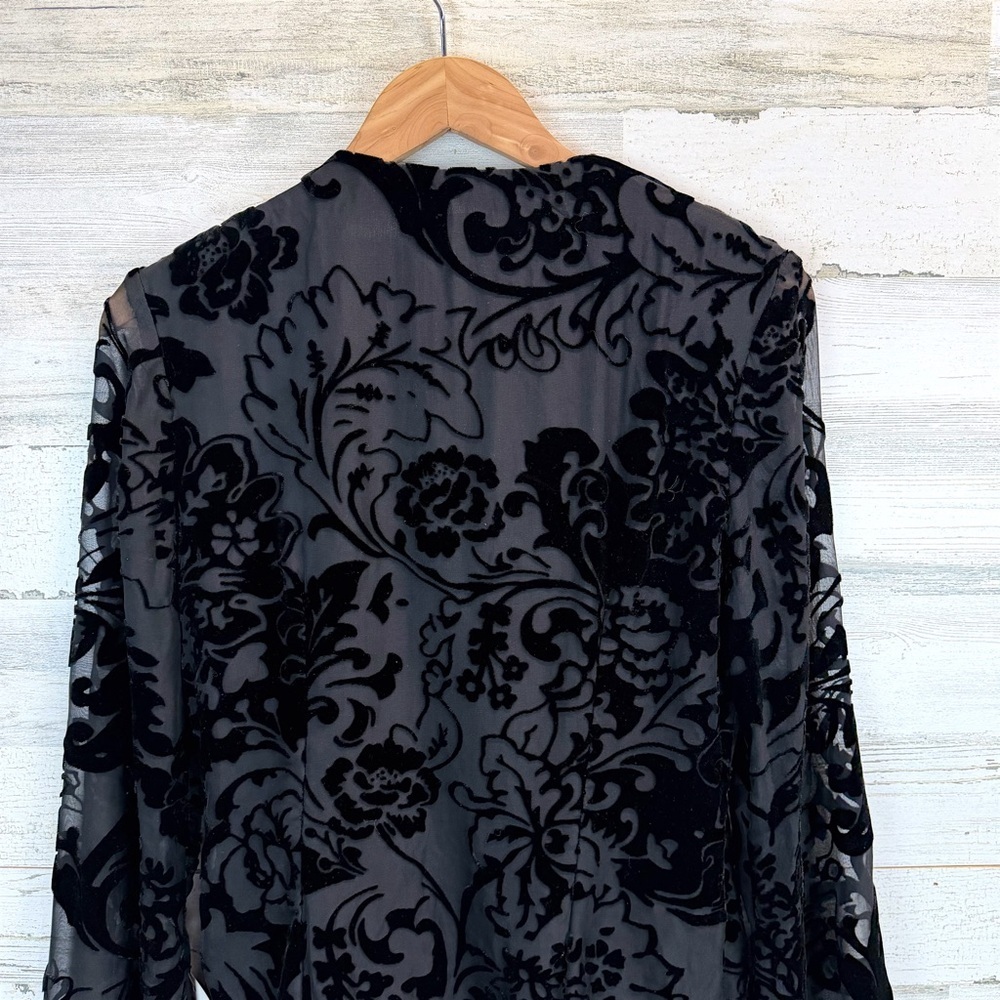 Xscape Whimsigoth Sheer Black Burnout Velvet Bell Sleeve Wrap Top 10 Gothic - Picture 11 of 15